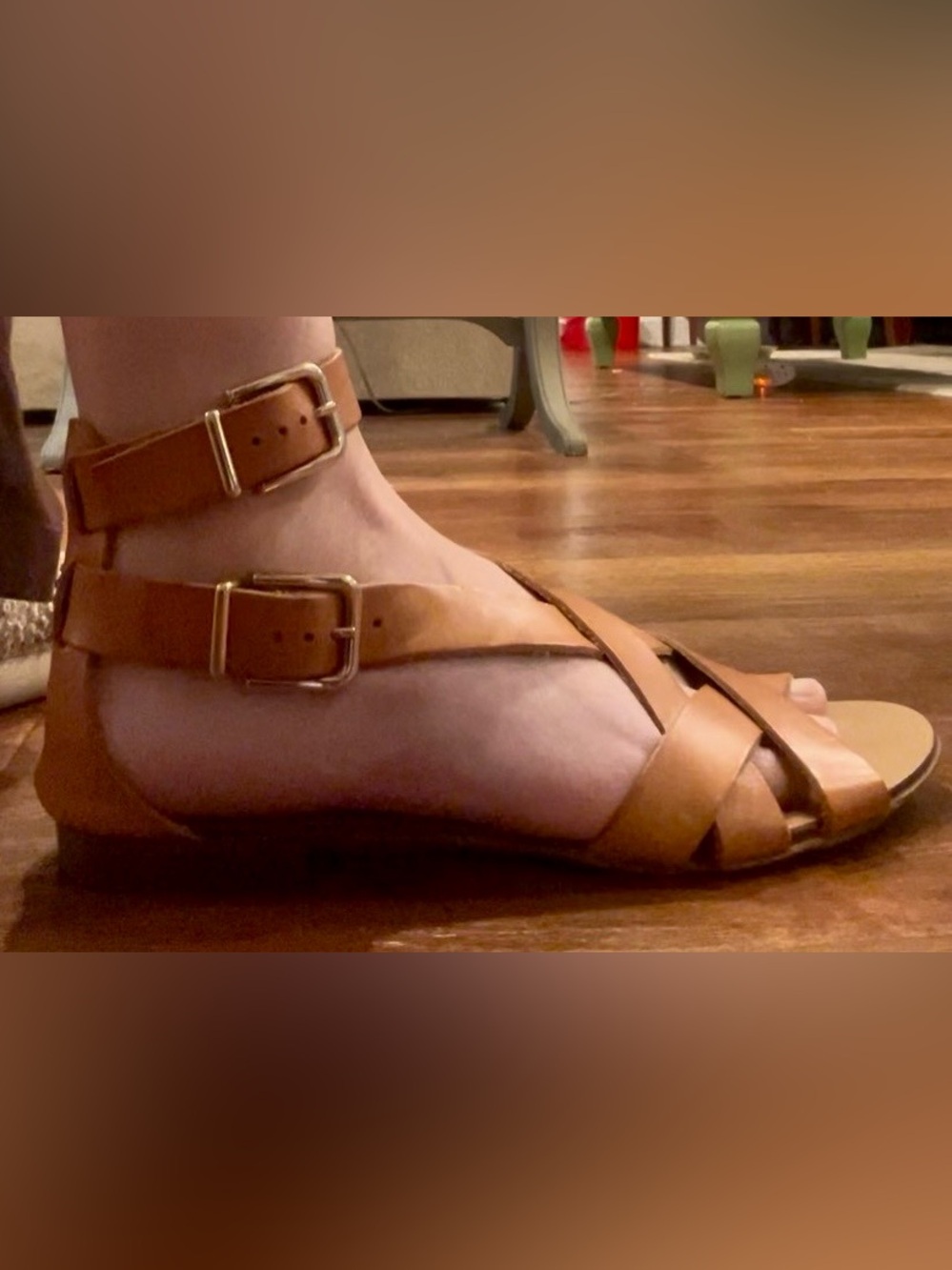 J. Crew Tan Leather Double-Buckle Ankle Sandals